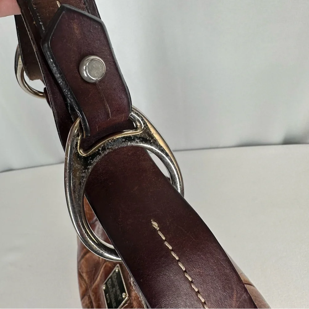 Dooney & Bourke Croc Embossed Leather Shoulder Bag Brown Hobo Purse